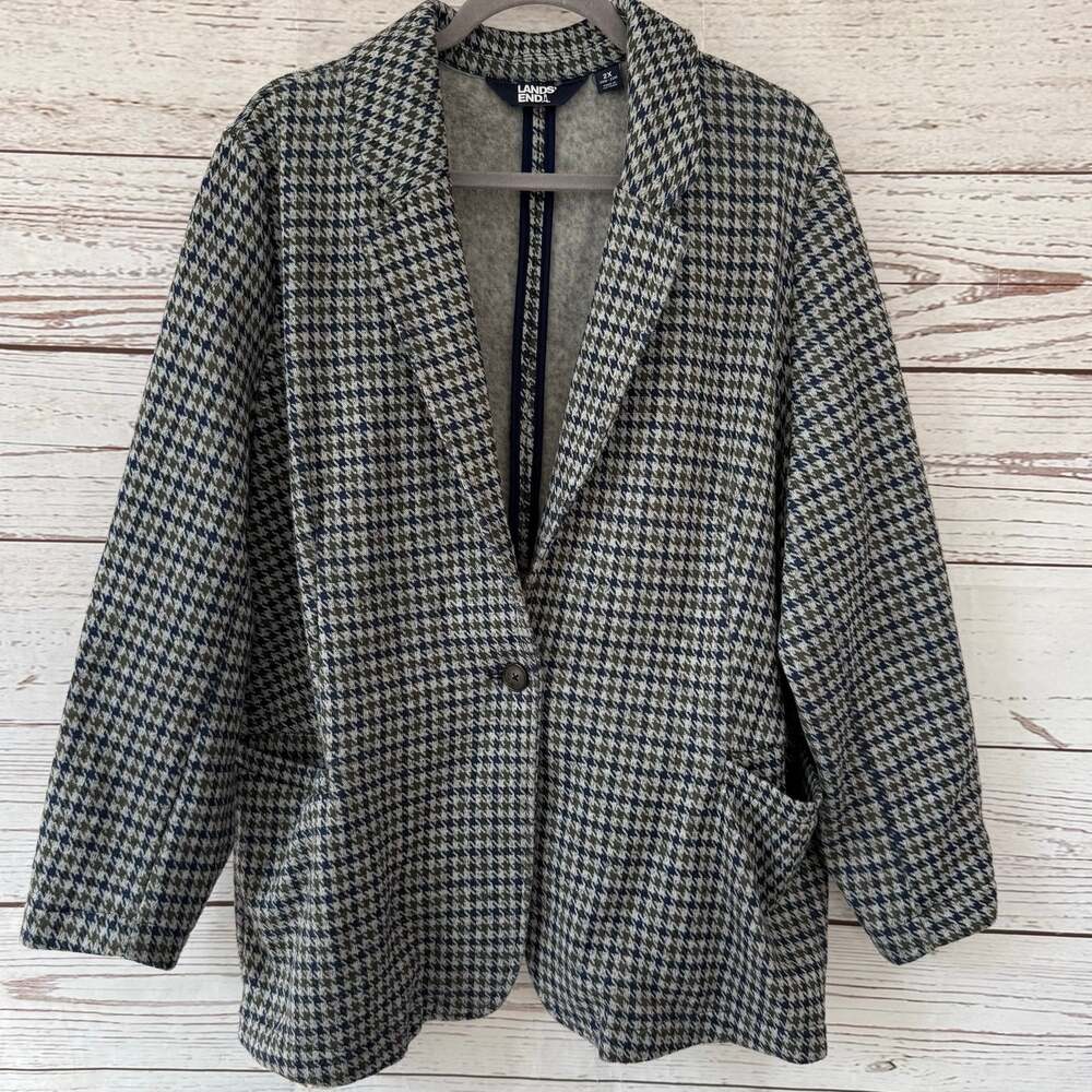 Lands' End Women's Houndstooth Fleece Blazer Jacket Size 2X
